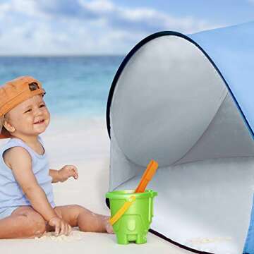 Pluto Baby Blue Beach Tent: Protect Your Kids at Any Weather. Popup SunShelter for Babies to Keep Them Away from Rain and Breeze at The Park, Beach and Garden. Includes Coloring Book.