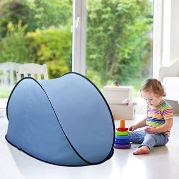 Pluto Baby Blue Beach Tent: Protect Your Kids at Any Weather. Popup SunShelter for Babies to Keep Them Away from Rain and Breeze at The Park, Beach and Garden. Includes Coloring Book.
