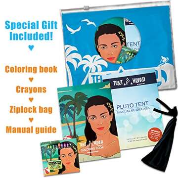 Pluto Baby Blue Beach Tent: Protect Your Kids at Any Weather. Popup SunShelter for Babies to Keep Them Away from Rain and Breeze at The Park, Beach and Garden. Includes Coloring Book.