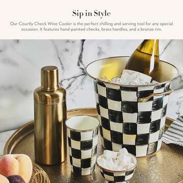 MACKENZIE-CHILDS Wine Cooler, Champagne and Wine Bucket, Ice Bucket, Black-and-White Courtly Check