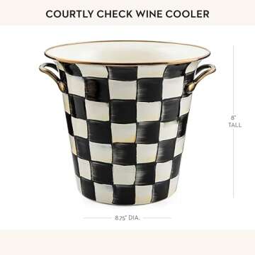 MACKENZIE-CHILDS Wine Cooler, Champagne and Wine Bucket, Ice Bucket, Black-and-White Courtly Check