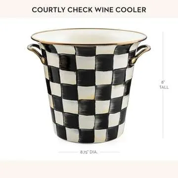 MACKENZIE-CHILDS Wine Cooler, Champagne and Wine Bucket, Ice Bucket, Black-and-White Courtly Check