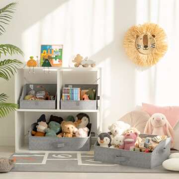 GRANNY SAYS Closet Organizers and Storage, Trapezoid Storage Bins, Gray, Closet Storage Bins, Storage Baskets for Shelves, Fabric Storage Bins with Handles, Clothing Organizer, Gray, 3-Pack