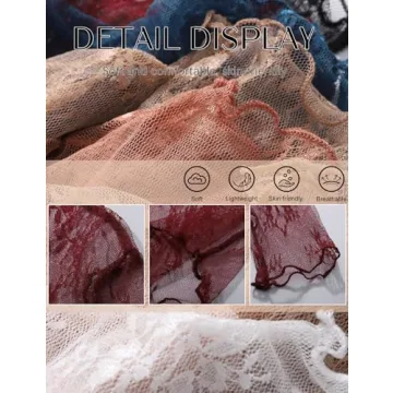 Flygo Sheer Lace Long Sleeve Top for Women Burgundy