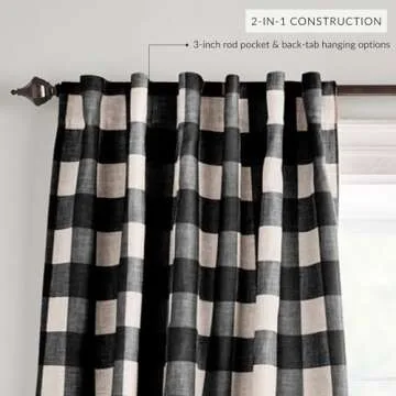 Elrene Home Fashions Farmhouse Living Grainger Buffalo-Check Blackout Window Curtain, Living Room and Bedroom Drape with Rod Pocket Tabs, 52" x 95", Black, 1 Panel