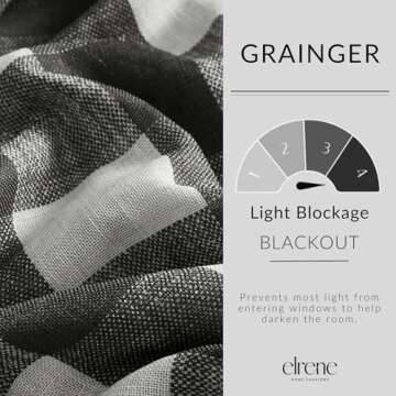 Elrene Home Fashions Farmhouse Living Grainger Buffalo-Check Blackout Window Curtain, Living Room and Bedroom Drape with Rod Pocket Tabs, 52" x 95", Black, 1 Panel