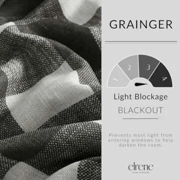 Elrene Home Fashions Farmhouse Living Grainger Buffalo-Check Blackout Window Curtain, Living Room and Bedroom Drape with Rod Pocket Tabs, 52" x 95", Black, 1 Panel