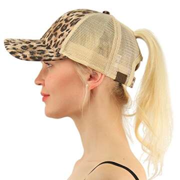C.C Ponytail Messy Buns Trucker Ponycaps Plain Baseball Visor Cap Dad Hat Leopard