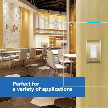 LIDER Decorator Switch or Receptacle Metal Wall Plate, Stainless Steel Outlet Cover, Corrosion Resistant, Mid-Size 1-Gang 4.88" x 3.11", 201 Stainless Steel, LMWP-31M-BB, Brushed Brass