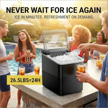 ICEVIVAL Countertop Ice Maker | 9 Bullet Ice Cubes in 6.5 Minutes, 26.5lbs Daily Production
