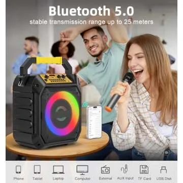 VICTRESS Karaoke Machine with 2 Wireless Microphones, Portable Bluetooth Speaker for Adults & Kids with Strobe Lights,Karaoke Speaker with PA System Supports TWS/USB/TF/REC/AUX for Party/Meeting/Black