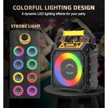 VICTRESS Karaoke Machine with 2 Wireless Microphones, Portable Bluetooth Speaker for Adults & Kids with Strobe Lights,Karaoke Speaker with PA System Supports TWS/USB/TF/REC/AUX for Party/Meeting/Black