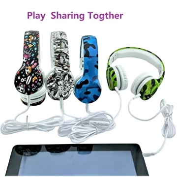 YUSONIC Kids Headphones with Cord, Toddler Headphones with Sharing Function, 85dB/93dB Safe Volume Limit, for Toddler Children Baby Boys Girls On-line Study, School, Travel use (camo Blue)