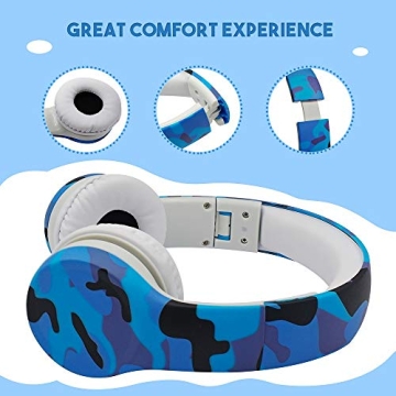YUSONIC Kids Headphones with Cord, Toddler Headphones with Sharing Function, 85dB/93dB Safe Volume Limit, for Toddler Children Baby Boys Girls On-line Study, School, Travel use (camo Blue)
