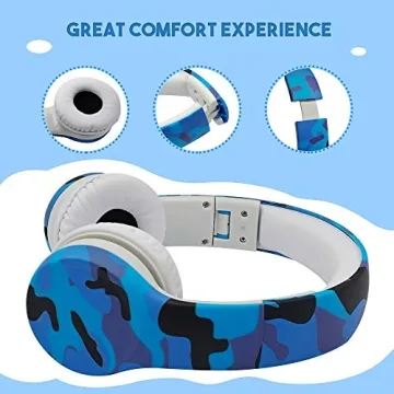 YUSONIC Kids Headphones with Cord, Toddler Headphones with Sharing Function, 85dB/93dB Safe Volume Limit, for Toddler Children Baby Boys Girls On-line Study, School, Travel use (camo Blue)