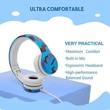 YUSONIC Kids Headphones with Cord, Toddler Headphones with Sharing Function, 85dB/93dB Safe Volume Limit, for Toddler Children Baby Boys Girls On-line Study, School, Travel use (camo Blue)