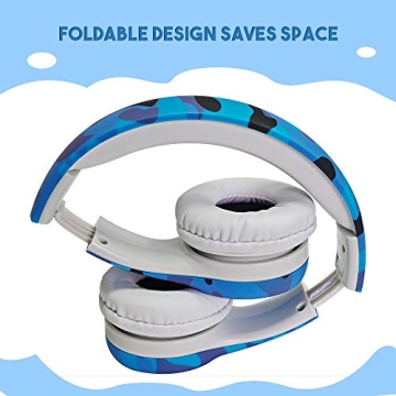 YUSONIC Kids Headphones with Cord, Toddler Headphones with Sharing Function, 85dB/93dB Safe Volume Limit, for Toddler Children Baby Boys Girls On-line Study, School, Travel use (camo Blue)