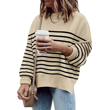 ETCYY Womens Oversized Sweaters Fall 2024 Fashion Trendy Batwing Sleeve Knit Pullover Tops (S.Stripe...