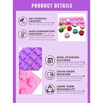 RUGVOMWM Puppy Dog Paw and Bone Silicone Molds,Non-Stick Food Grade Silicone Molds for Baking,Dog Bone Cookie Cutters for Treats - Set of 6