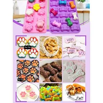 RUGVOMWM Puppy Dog Paw and Bone Silicone Molds,Non-Stick Food Grade Silicone Molds for Baking,Dog Bone Cookie Cutters for Treats - Set of 6