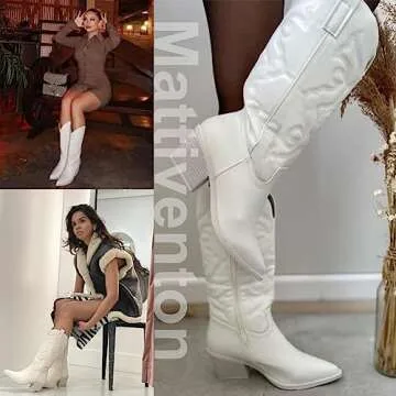 Stylish Mattiventon White Cowboy Boots for Women