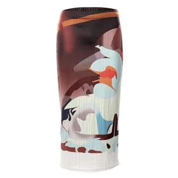 Avanova Women's High Waist Pleated Midi Skirt with Vintage Print - Stylish Bodycon Pencil Skirt