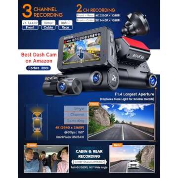 ROVE R3 Dash Cam Front and Rear with Cabin, 3” IPS Touch Screen, 3 Channel Dash Cam 1440P+1080P+1080P Car Camera with IR Night Vision, 5G WiFi, GPS, Supercapacitor, Supports up to 512GB Max