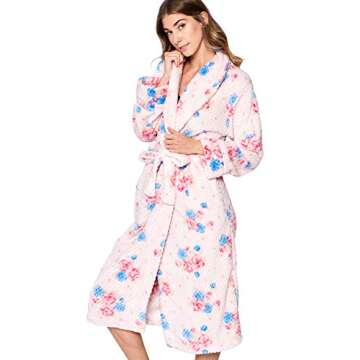 Casual Nights Floral Plush Robe - Women's Long Sleeve Comfort