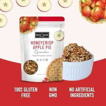 Safe + Fair Honeycrisp Apple Pie Granola – Gluten-Free, Vegan & Plant-Based Snack with Real Honeycrisp Apples, Whole Grains, Non-GMO, Kosher, No Preservatives - 12oz