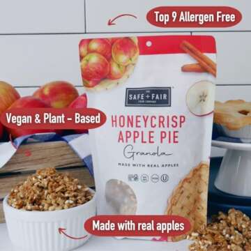 Safe + Fair Honeycrisp Apple Pie Granola – Gluten-Free, Vegan & Plant-Based Snack with Real Honeycrisp Apples, Whole Grains, Non-GMO, Kosher, No Preservatives - 12oz