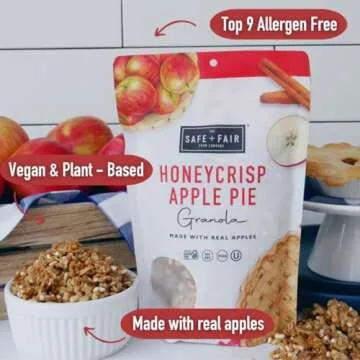 Safe + Fair Honeycrisp Apple Pie Granola – Gluten-Free, Vegan & Plant-Based Snack with Real Honeycrisp Apples, Whole Grains, Non-GMO, Kosher, No Preservatives - 12oz