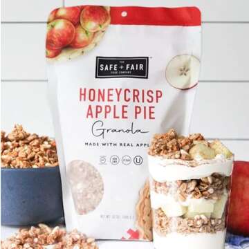 Safe + Fair Honeycrisp Apple Pie Granola – Gluten-Free, Vegan & Plant-Based Snack with Real Honeycrisp Apples, Whole Grains, Non-GMO, Kosher, No Preservatives - 12oz