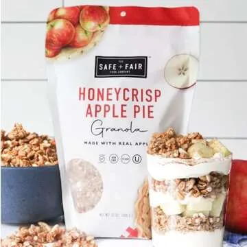Safe + Fair Honeycrisp Apple Pie Granola – Gluten-Free, Vegan & Plant-Based Snack with Real Honeycrisp Apples, Whole Grains, Non-GMO, Kosher, No Preservatives - 12oz