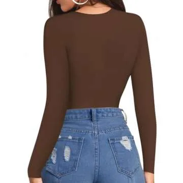 MANGOPOP Womens Bodysuit Long Sleeve Crew Neck Body suit for Women Ribbed Bodysuits Shirts