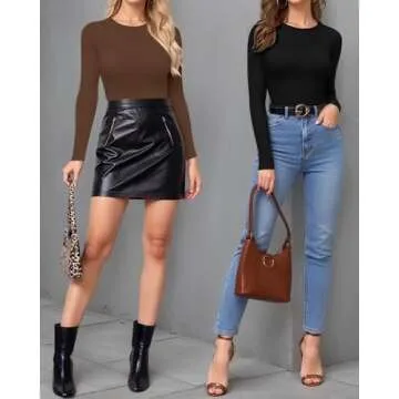 MANGOPOP Womens Bodysuit Long Sleeve Crew Neck Body suit for Women Ribbed Bodysuits Shirts