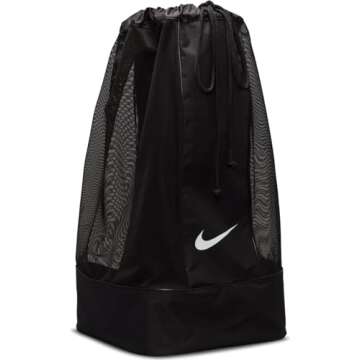 NIKE Club Team Swoosh Soccer Ball Bag - Black/Black/White, 86 x 47 x 47 cm, 164 l