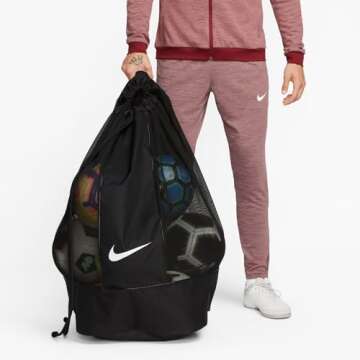 NIKE Club Team Swoosh Soccer Ball Bag - Black/Black/White, 86 x 47 x 47 cm, 164 l