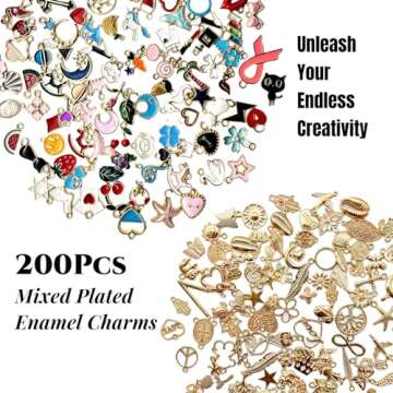 CellLuck 200Pcs Mixed Gold Plated Enamel Charms Set for Jewelry DIY & Bracelets - with 52Pcs Letter ...