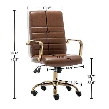 BTEXPERT Brown Vintage Faux Leather Adjustable Home Office Golden Arms Exectuive Chair High Back Manager Desk Armchair, (5162BN)
