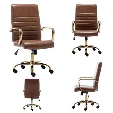 BTEXPERT Brown Vintage Faux Leather Adjustable Home Office Golden Arms Exectuive Chair High Back Manager Desk Armchair, (5162BN)