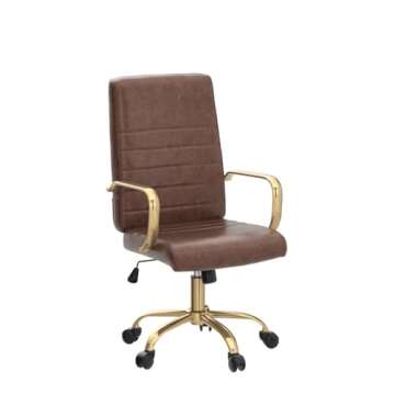 BTEXPERT Brown Vintage Faux Leather Adjustable Home Office Golden Arms Exectuive Chair High Back Manager Desk Armchair, (5162BN)