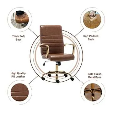 BTEXPERT Brown Vintage Faux Leather Adjustable Home Office Golden Arms Exectuive Chair High Back Manager Desk Armchair, (5162BN)