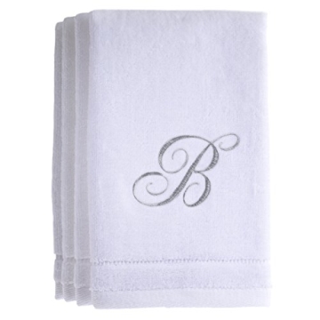 Monogrammed Towels Fingertip, Personalized Gift, 11 x 18 Inches - Set of 4- Silver Embroidered Towel...