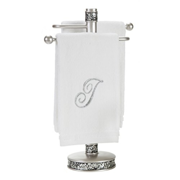 Monogrammed Fingertip Towels - Personalized Silver Embroidered Set