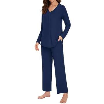 Bestbee Womens Pajama Set Plus Size, 2 Piece Lounge Outfits V Neck Sleepwear Long Sleeve With Pocket...