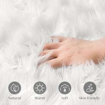Ashler Faux Fur Rug - Fluffy Shaggy Area Rug, Ultra Soft 3 x 3 Feet Round, White Fuzzy Machine Washa...