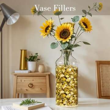 DomeStar 150PCS Fake Gold Ice, Acrylic Ice Fake Plastic Gold Nuggets Rocks Gems Marble Vases Fillers for Table Scatter Decoration