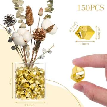 DomeStar 150PCS Fake Gold Ice, Acrylic Ice Fake Plastic Gold Nuggets Rocks Gems Marble Vases Fillers for Table Scatter Decoration
