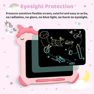 Kikapabi LCD Writing Tablet for Kids, Unicorn Colorful Screen Doodle Board, Electronic Drawing Pad, Educational Toy, Toddlers Travel Toy, Christmas Birthday Gift for 3 4 5 6 7 Year Old Girls Pink