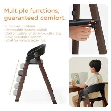 KUB High Chair for Babies and Toddlers Adjustable Foldable Convertible 5 Point Harness Easy Clean Wood-Printed Metal with Removable Tray Baby Highchair for Family (Black&Walnut Wood-Printed Metal)